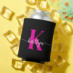 Enfriador De Latas Monograma Rosa Caliente Negro
