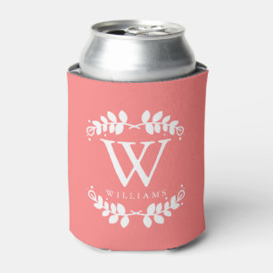 Enfriador De Latas Monograma rosa de coral de moda