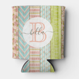 Enfriador De Latas Monograma Rosas de Shabby en cabaña de madera rúst