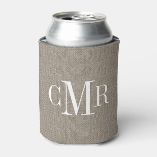 Enfriador De Latas Monograma Rústico Burlap Classic