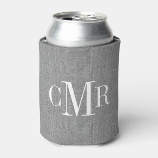 Enfriador De Latas Monograma Rústico Gris Burlap