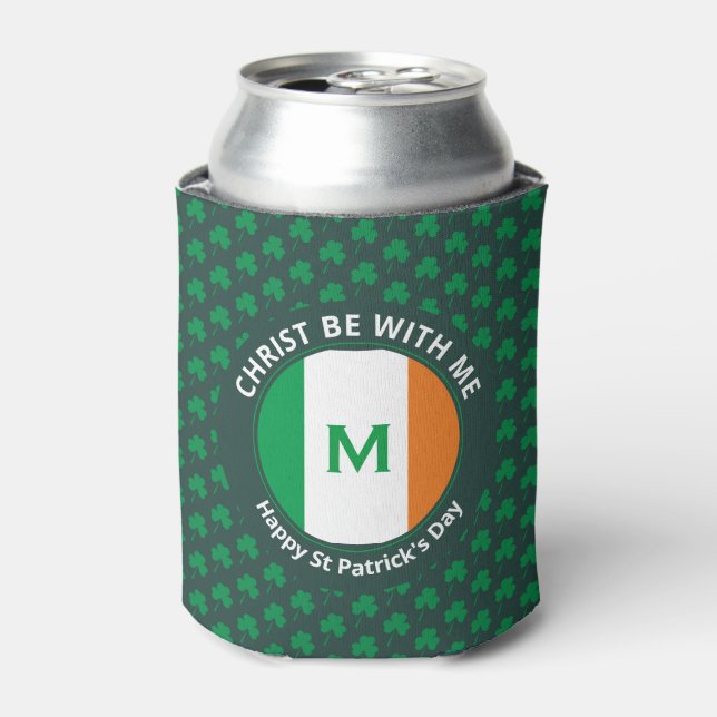Enfriador De Latas Monograma Shamrock Bandera irlandesa (Lata Anverso)