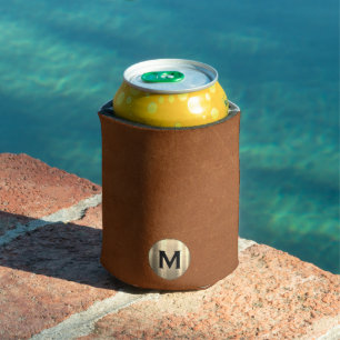 Enfriador De Latas Monograma simple de oro de cuero de acero inoxidab