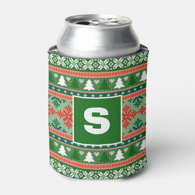 Enfriador De Latas Monograma suéter feo (Lata Anverso)