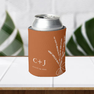 Enfriador De Latas Monograma Terracotta Simple Boda Favor