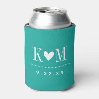 Enfriador De Latas Monograma verde azulado Boda moderno