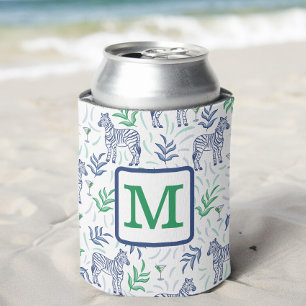 Enfriador De Latas Monograma verde de cebra blanca preppy Martinis