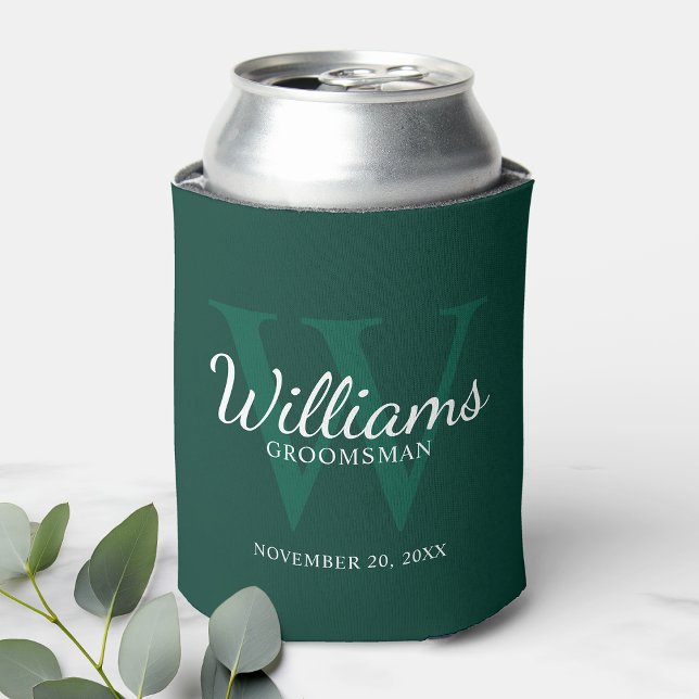 Enfriador De Latas Monograma y nombre de Groomsmen con guión personal (Subido por el creador)