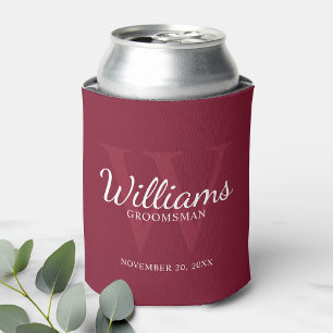 Enfriador De Latas Monograma y nombre de Groomsmen con guión personal