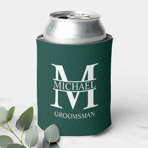 Enfriador De Latas Monograma y nombre del Groomsman personalizado clá