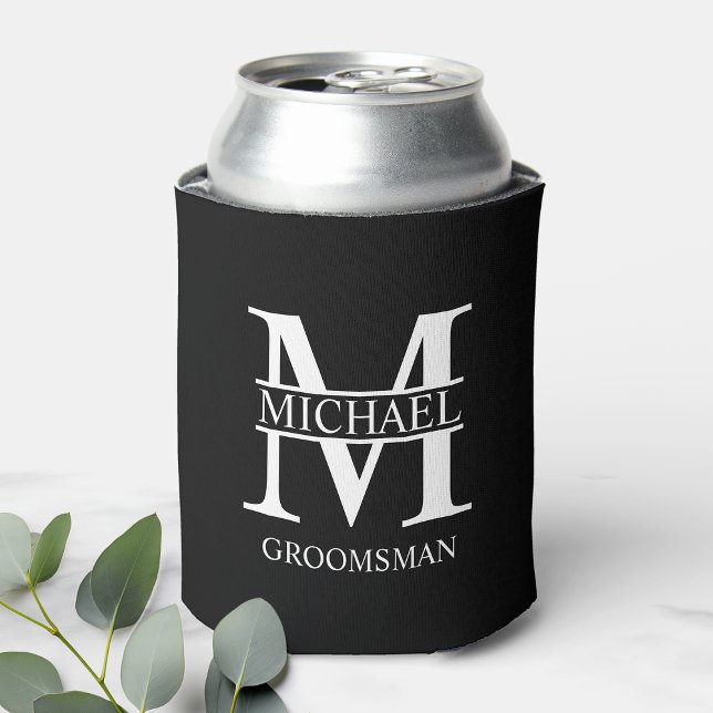 Enfriador De Latas Monograma y nombre del Groomsman personalizado clá (Subido por el creador)