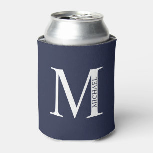 Enfriador De Latas Monograma y nombre personalizados del azul marino