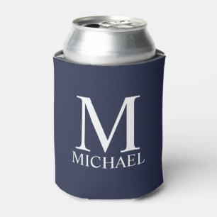 Enfriador De Latas Monograma y nombre personalizados del azul marino