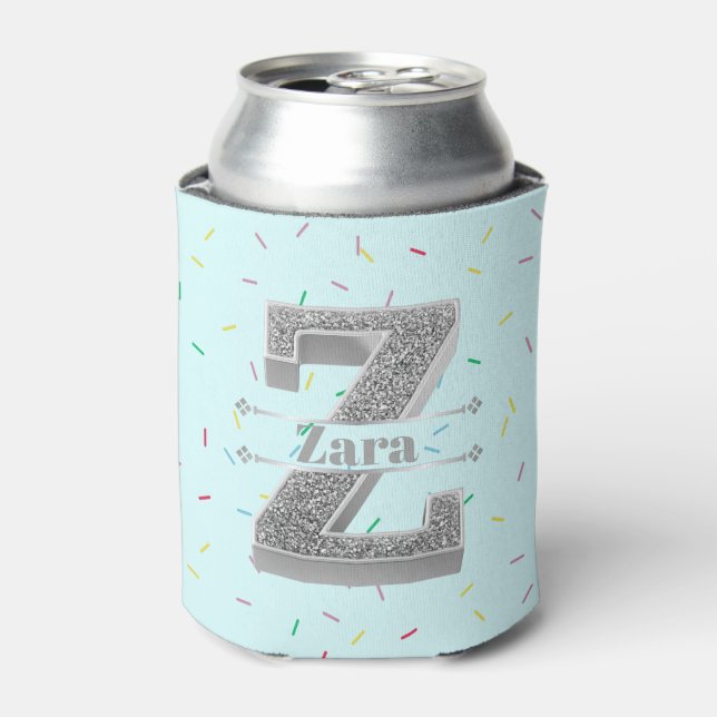 Enfriador De Latas Monograma Z de plata inicial personalizado Su nomb (Lata Anverso)