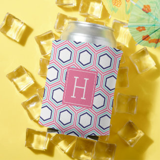 Enfriador De Latas Monogramación del patrón de acua azul y de abeja r