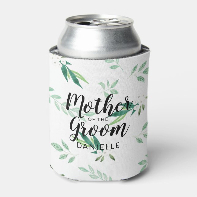 Enfriador De Latas Monogramada madre del follaje fresco del Groom (Lata Anverso)