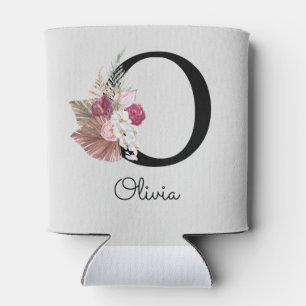 Enfriador De Latas Monogramado Pink Boho Floral Inicial O