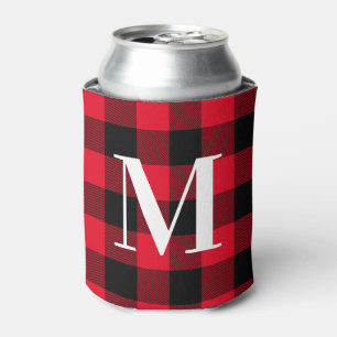 Enfriador De Latas Monogramado Red y Negro Lumberjack Buffalo Placa