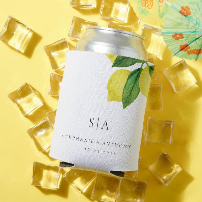 Enfriador De Latas Monogramas Boda de ecología de rama de cítricos li (Verano in situ)