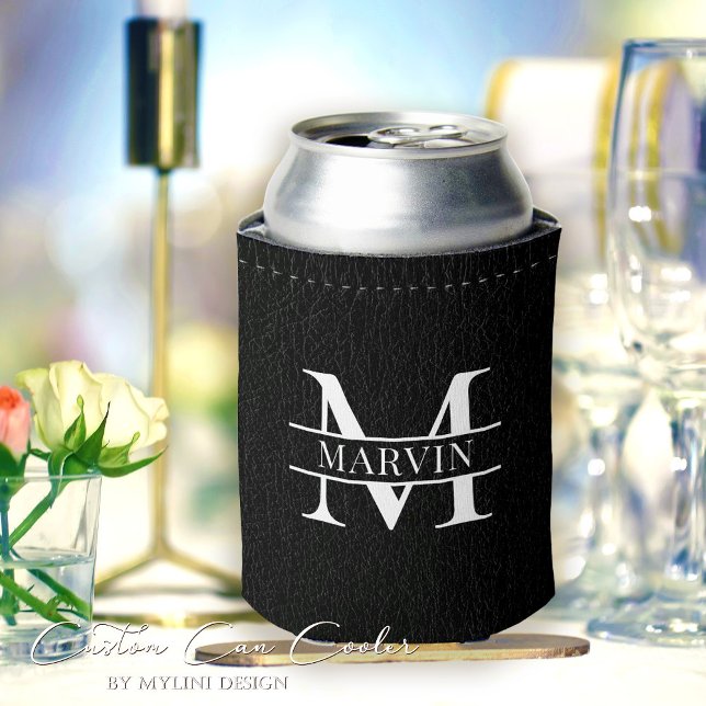 Enfriador De Latas Monogramas de impresión de cuero negro personaliza (Subido por el creador)