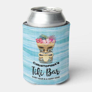 Enfriador De Latas Monogramed Luau Tiki Bar Fiesta