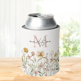 Enfriador De Latas Monogramo Acuarela Flor silvestre pradera floral