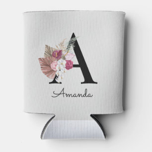 Enfriador De Latas Monogramo Inicial Un Boho Rosa Girly Floral