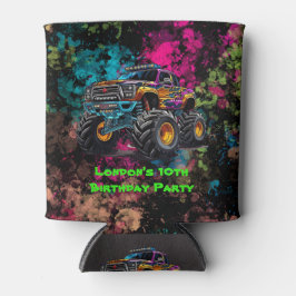 Enfriador De Latas Monster Truck Neon Boy Birthday Party Gracias