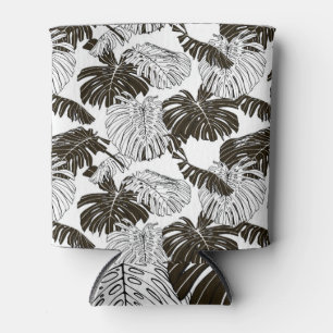 Enfriador De Latas Monstera Monocromo: negro-blanco sin foco.
