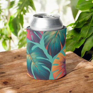 Enfriador De Latas Monstera Tropical Audaz Floral & Palm en Verde
