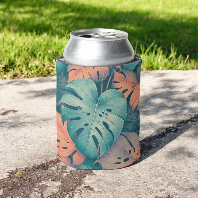 Enfriador De Latas Monstera Tropical Audaz Floral & Palm en Verde (Subido por el creador)