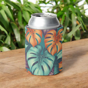 Enfriador De Latas Monstera Tropical Audaz Floral & Palm en Verde