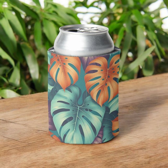 Enfriador De Latas Monstera Tropical Audaz Floral & Palm en Verde (Subido por el creador)
