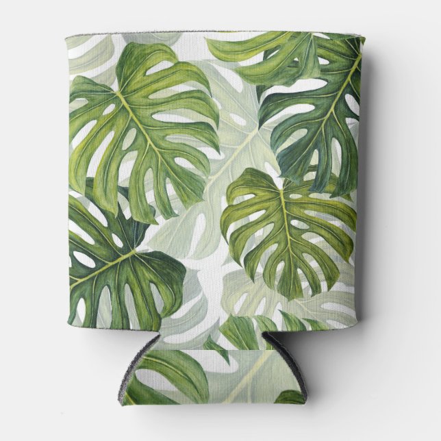 Enfriador De Latas Monstera verde acuarela tropical (Anverso)
