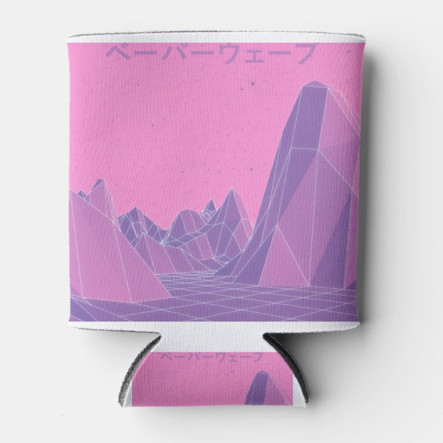 Enfriador De Latas montañas de vaporwave rosadas (Anverso)