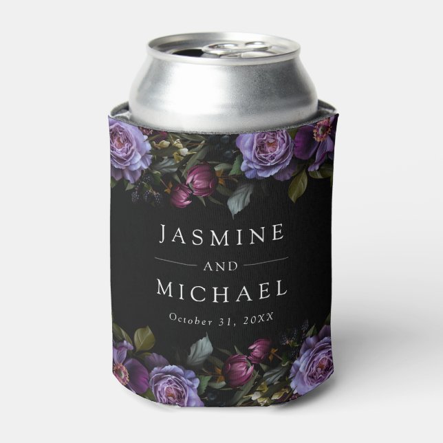 Enfriador De Latas Moody Gothic Purple Floral Boda (Lata Anverso)
