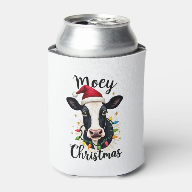 Enfriador De Latas Mooey Christmas Santa Christmas Lights Cow Lovers  (Lata Anverso)