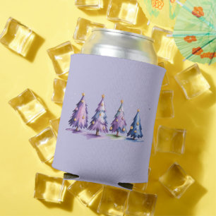 Enfriador De Latas Morado feriado de invierno de árboles de Navidad