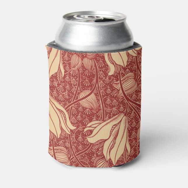 Enfriador De Latas Morris Inspirado Lily Flor Tejido Rojo Botánico (Reverso de la lata)
