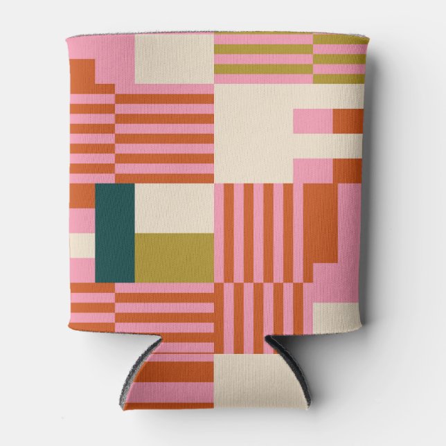 Enfriador De Latas Mosaico abstracto geométrico retro (Anverso)