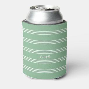 Enfriador De Latas Moss Green Stripes personalizado monograma refrige