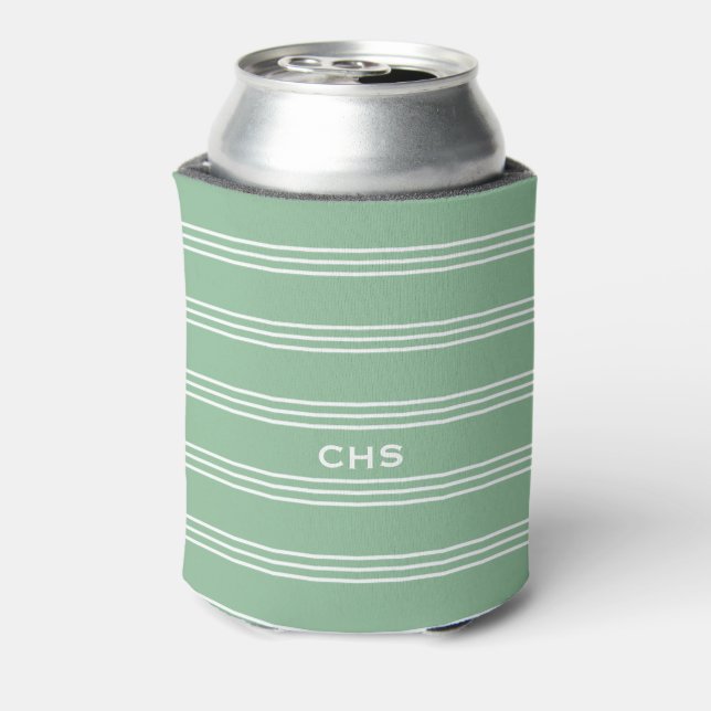 Enfriador De Latas Moss Green Stripes personalizado monograma refrige (Reverso de la lata)