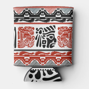 Enfriador De Latas Motivos indios, rojo negro, patrón sin costuras.