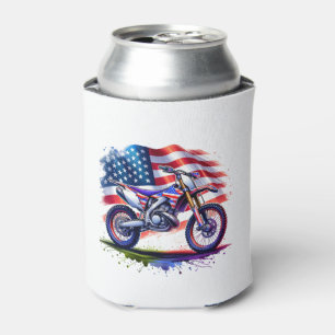 Enfriador De Latas Motocicleta con bandera estadounidense, 4 de julio