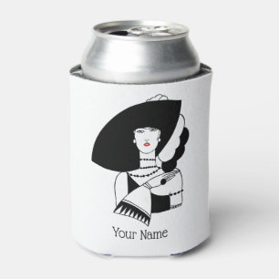 Enfriador De Latas Mujer Art Deco con sombrero grande guantes RL