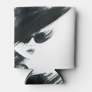 Enfriador De Latas Mujer estilizada: moda acuarela abstracta.