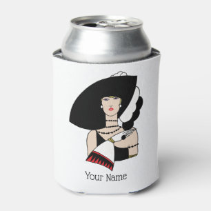 Enfriador De Latas Mujer Vintage Art Deco que Lleva Sombrero Guantes 