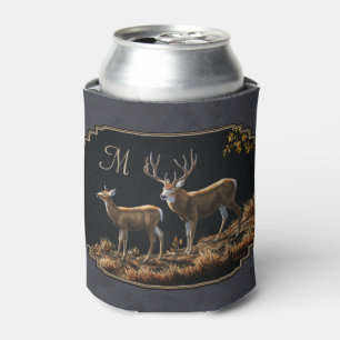 Enfriador De Latas Mule Deer Buck y Doe Gray Personalizado