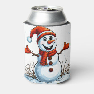 Enfriador De Latas Muñeco de nieve alegre vestido con sombrero de inv
