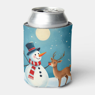Enfriador De Latas Muñeco de nieve alegre y reno